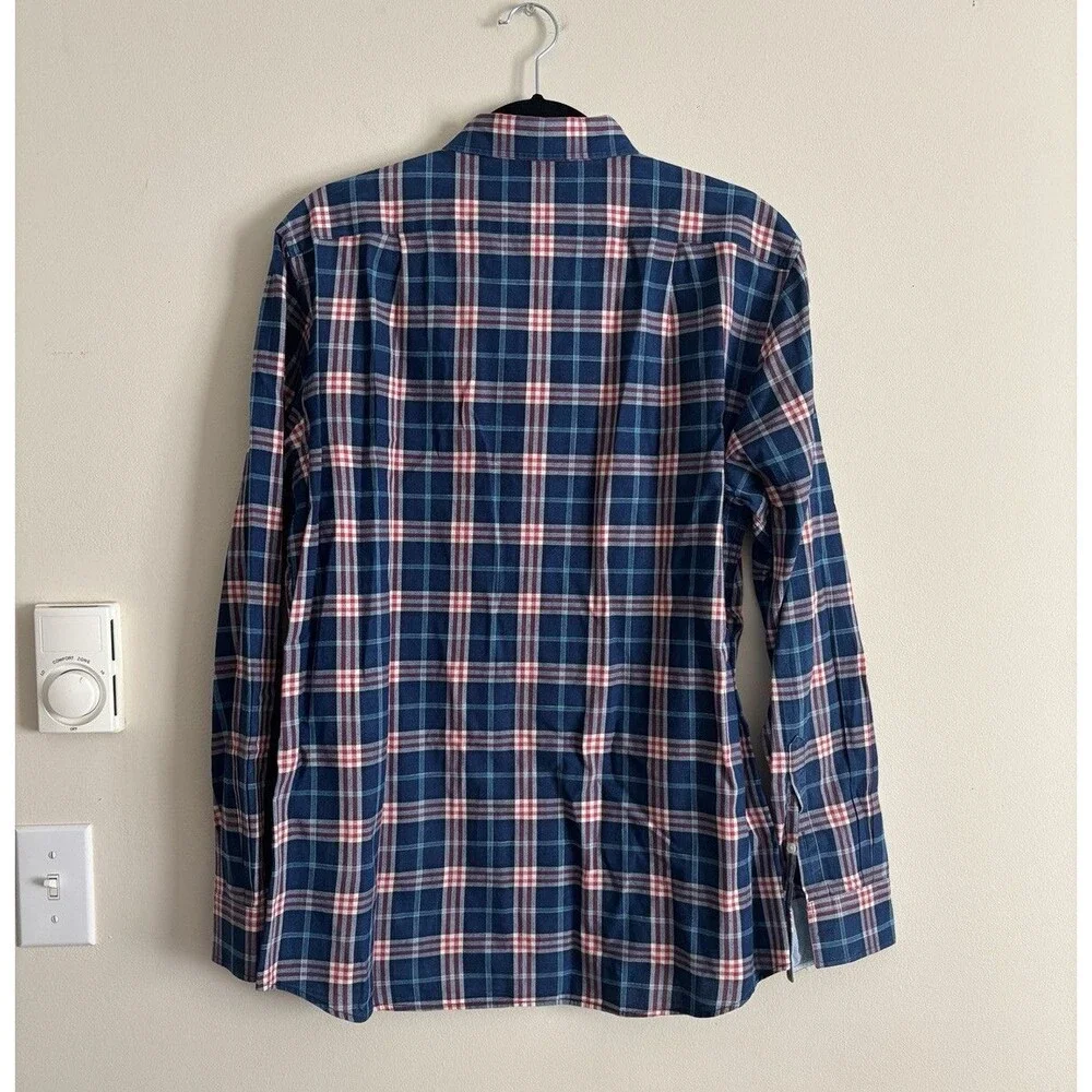 J. McLaughlin Mens‎ Large Trim Fit Casual Button Up Shirt Plaid Preppy Red Blue